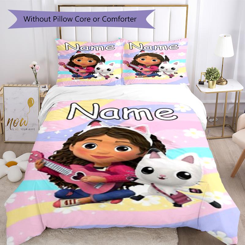 3Pcs Custom Name Gabbys Dollhouse Bedding Set Duvet Cover Closure Includes 1Duvet Cover 2Pillowcases Soft And Comfortable For All Seasons