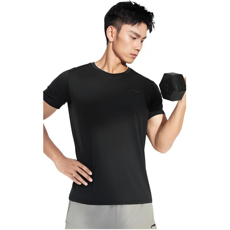 Футболка с коротким рукавом и круглым вырезом Li Ning Plain Logo Print, мужские топы, черная ATSR293-1