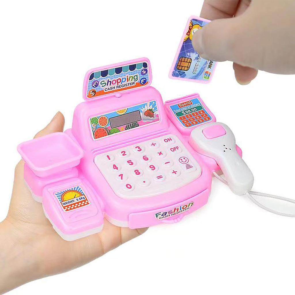 Children's simulation supermarket cash register toy set, equipped with sound and light calculator scanner, interactive home play