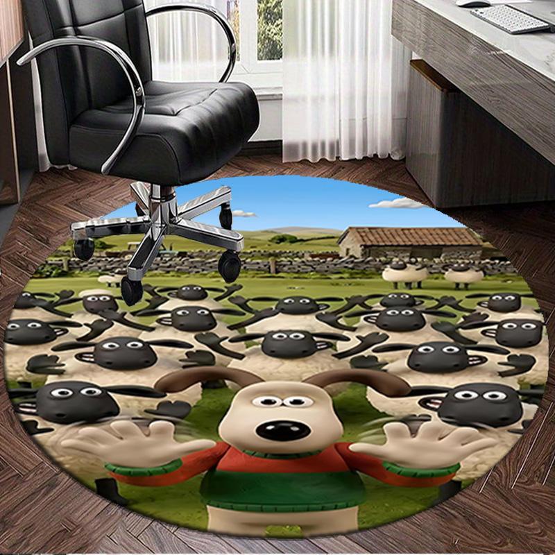 1PC Sheep Friends Adventure Round Rug, Non-slip Chair Mat, Home Decor, Circle Carpet Perfect for Office, Bedroom, Living Room,Christmas gift