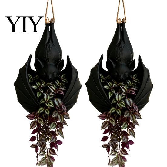 Versatile Eaves Hanging Decor Bat Plant Pot, Creative Gothic Planter, Halloween Dark Aesthetic Home Decorative Container for Trailing Vines,