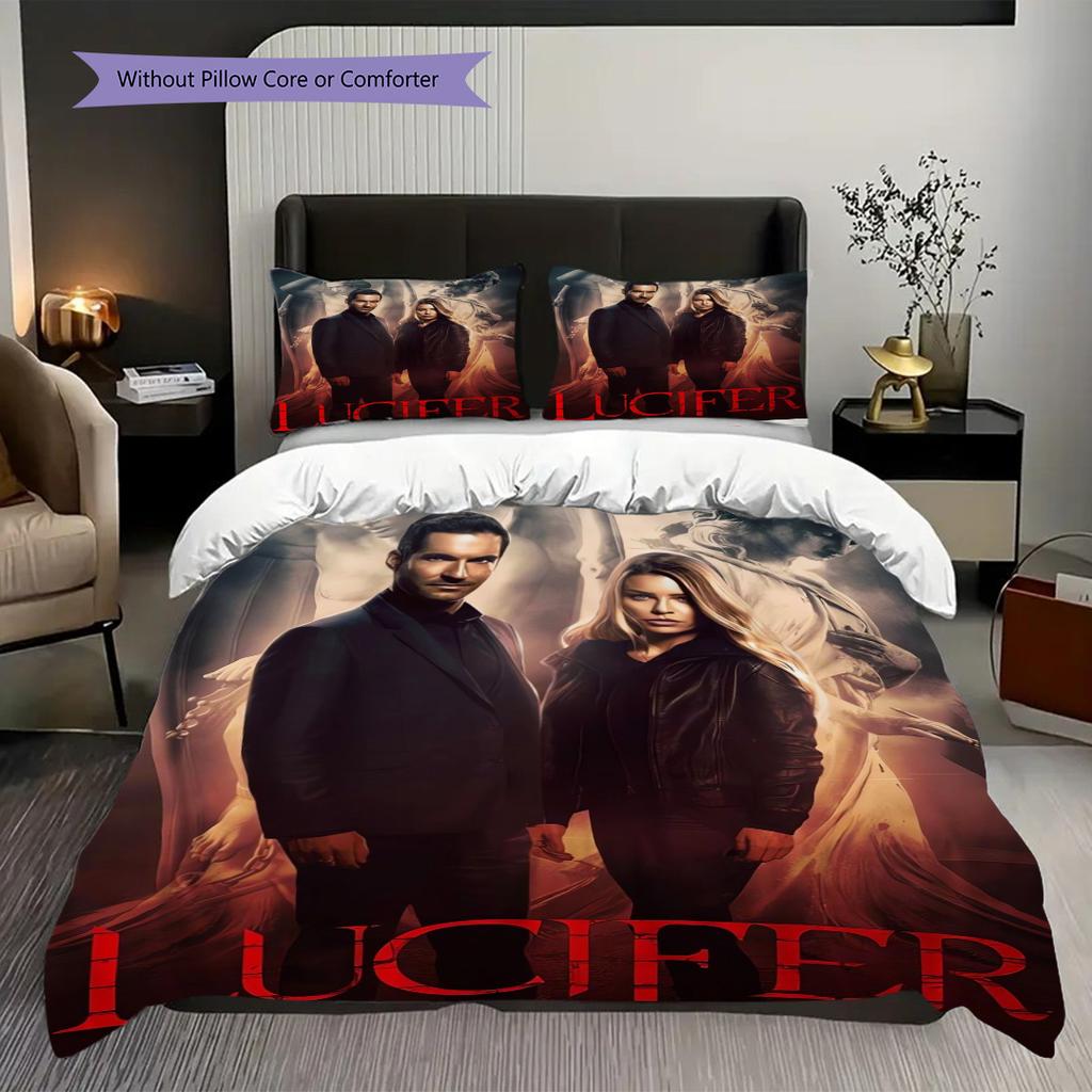 Mystery Lucifer Bedding (1 * duvet cover + 2 * pillowcase, without core) 2D Flat Duvet cover and pillowcase Christmas birthday gift Bedding set