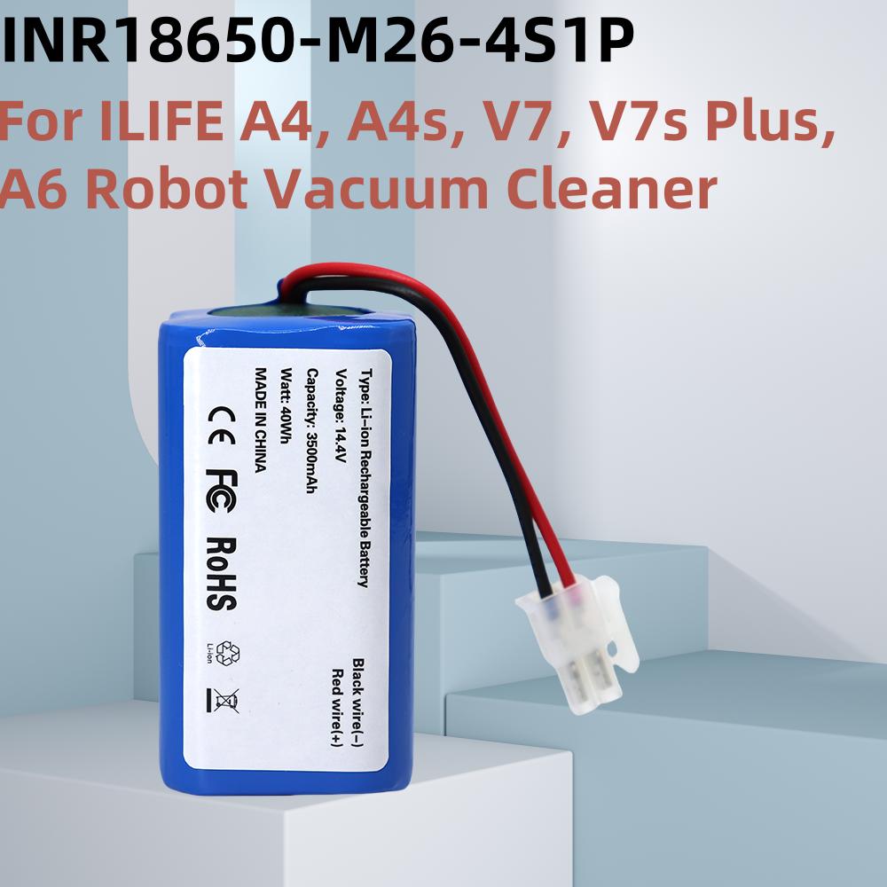 Replacement 14.4V 2600mAh Battery for ILIFE A4, A4s, V7, V7s Plus, A6 Robot Vacuum Cleaner Rechargeable Battery 18650