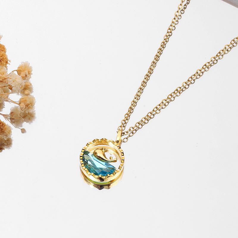 Шикарное не тускнеющее колье из титановой стали для женщин с уникальным дизайном и сверкающей медной подвеской