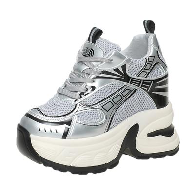 Модные 10 см каблуки массивные кроссовки весна осень вентилируемые женские туфли удобные повседневные кожаные туфли 2024 модная женская повседневная обувь