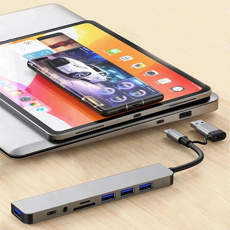 8-в-1 USB-C концентратор-расширитель, многопортовый адаптер, разветвитель Type-C, док-станция, кардридер SD для Samsung, ПК, планшета, быстрая передача данных, зарядка