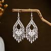 Bohemian Long Leaf Tassel Earrings - Imitation Silver, Miao Ethnic Style
