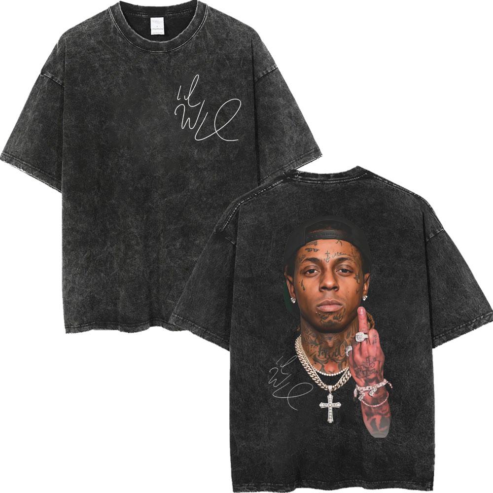 Vintage Washed Rapper Lil Wayne Print T Shirt High Quality Fashion Short Sleeve Tshirt Men Women Summer Casual Cotton Tshirts