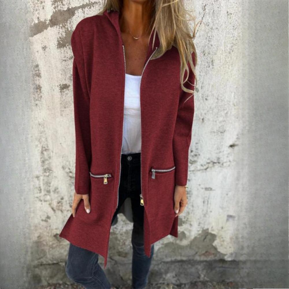 QICED Осень/Зима однотонная повседневная куртка с капюшоном на молнии