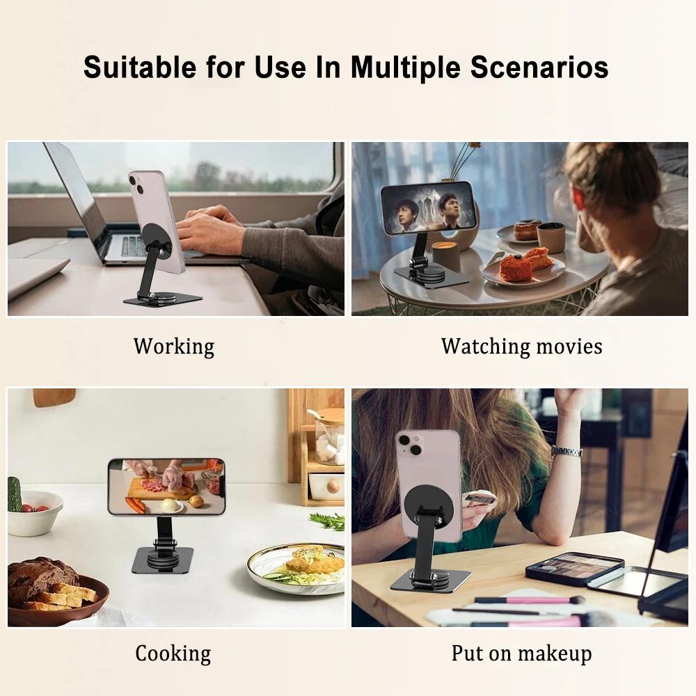 Складной держатель для телефона Настольная магнитная подставка для телефона Вращение на 360° Настольная подставка для мобильного телефона для iPhone 16 15 14 13 12 Pro Max Крепление