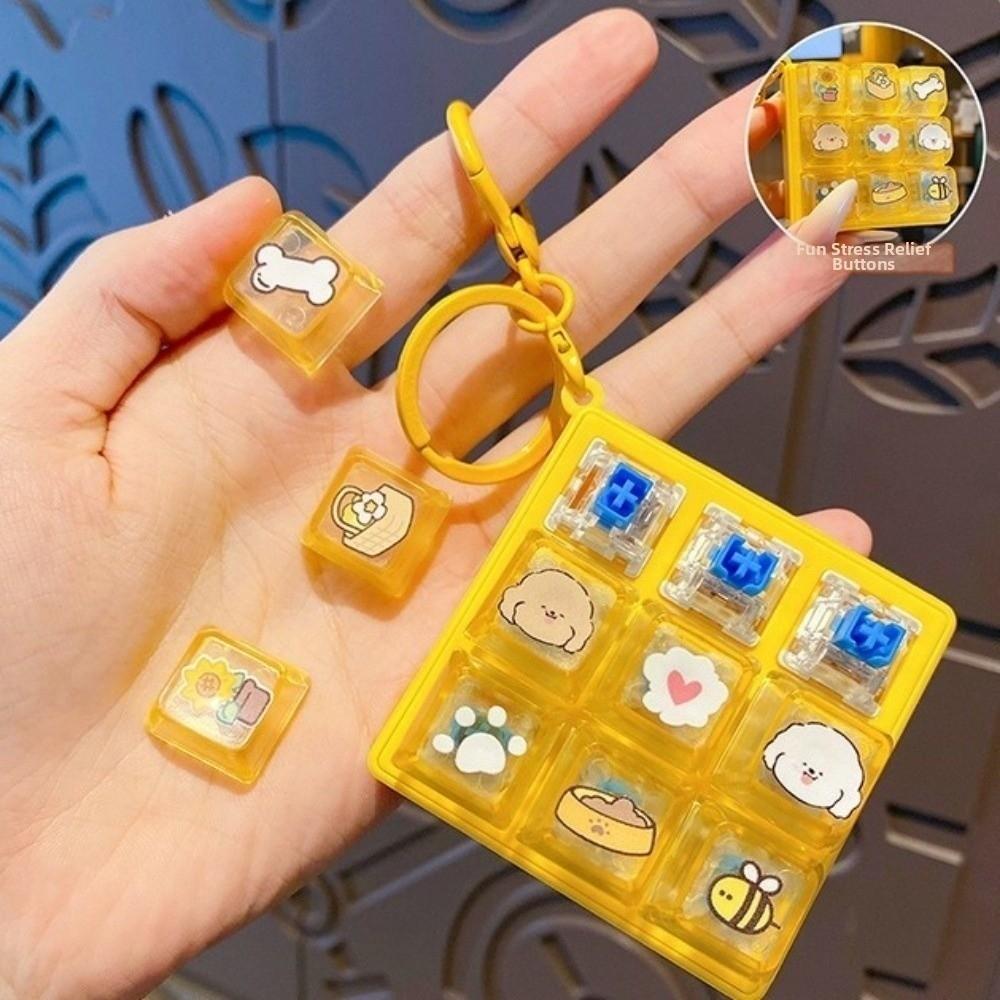 Pressable Key 9 Keys Fidget Keychain Stress Relief Keyboard Clicker Keychain Travel Use