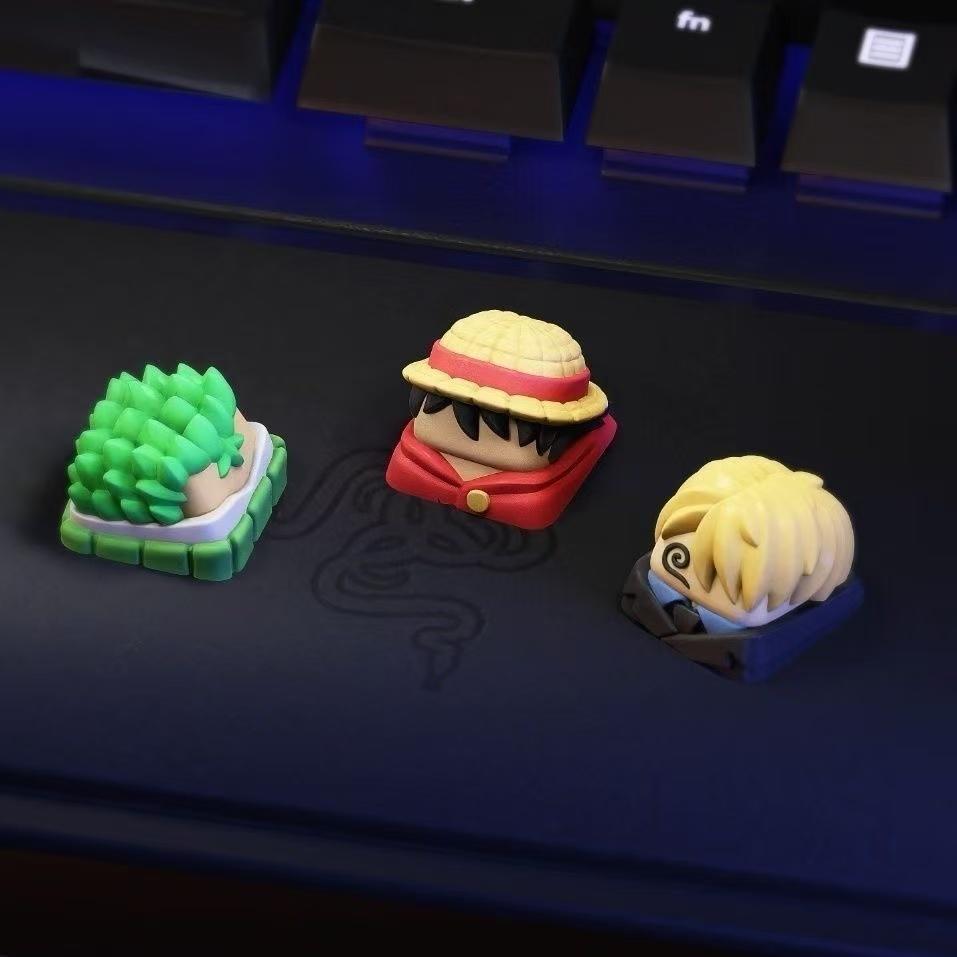 Фигурка Аниме One Piece Луффи Санджи Зоро DIY Кейкап Милый Мультяшный Крест Механическая Клавиатура ESC Базовая Кейкап Подарок