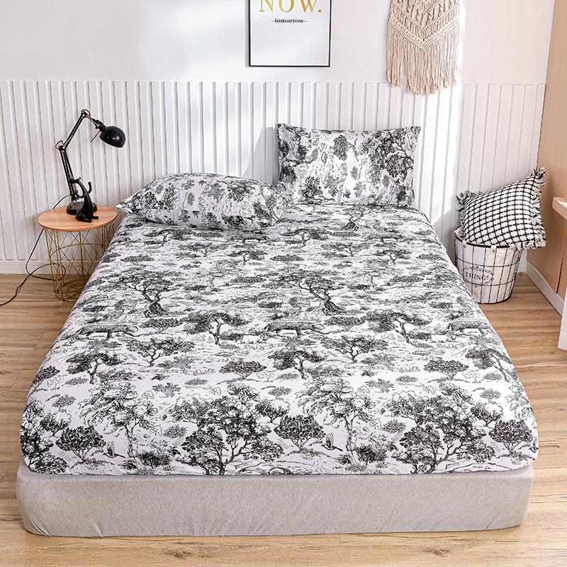 White Bed Sheet With Elastic Band Marbling Printed Single/Queen/King Size Fitted Bed Sheets For Double Beds All-Around Bed Cover