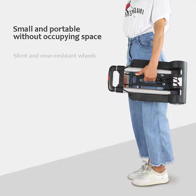 4-колесная складная тележка Тележка для покупок Продуктовая тележка Грузовая тележка Тележка для багажа Алюминиевый сплав Маленькая Легкая Складная ручная тележка