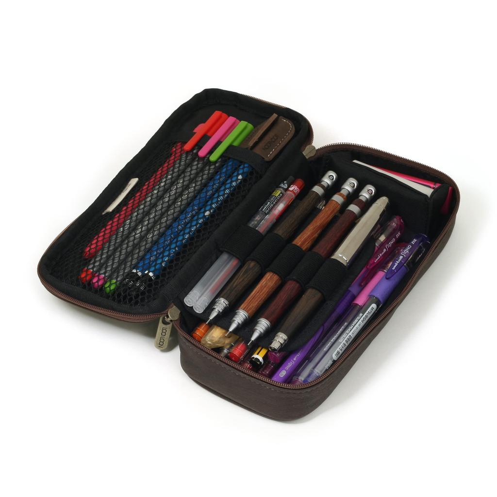 LOONLOON 664 Деревянный карандаш Темный Большой корпус с текстурой дерева, Коричневый, Вместительный, Стильный, Двухъярусный, Многофункциональный,