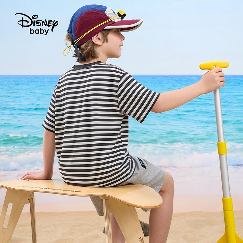 Disney Детская полосатая футболка с коротким рукавом из чистого хлопка