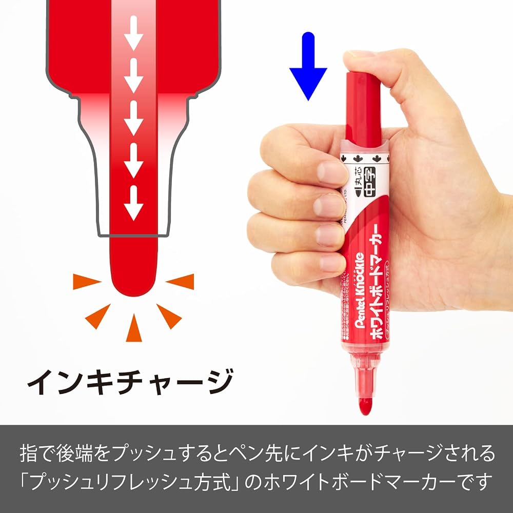 Маркер для доски Pentel Нажимной Круглый стержень Средний Красный EMWLM-B
