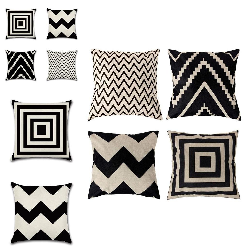 Elegant Black White Geometric Waves Cushion Cover For Home Bed Decoration