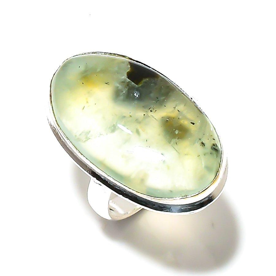 Prehnite Gemstone Handmade 925 Sterling Silver Gift Jewelry Ring Size 8 m9N17