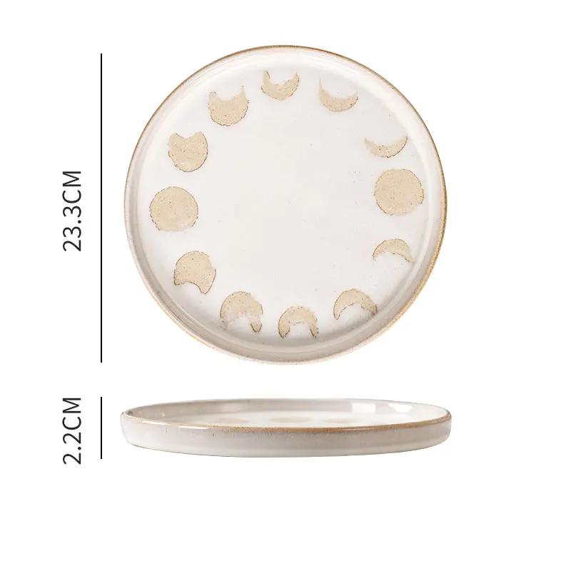 Японская винтажная ручная роспись в горошек, глиняная посуда с маргаритками, глубокие тарелки, креативная плоская тарелка с изображением луны и звезд, салат, обеденные блюда ручной работы