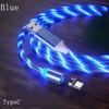 1M Magnetic Charger Flowing Cable LED Light Micro USB Type C Charging Cable for iPhone Samsun Blue Type-c