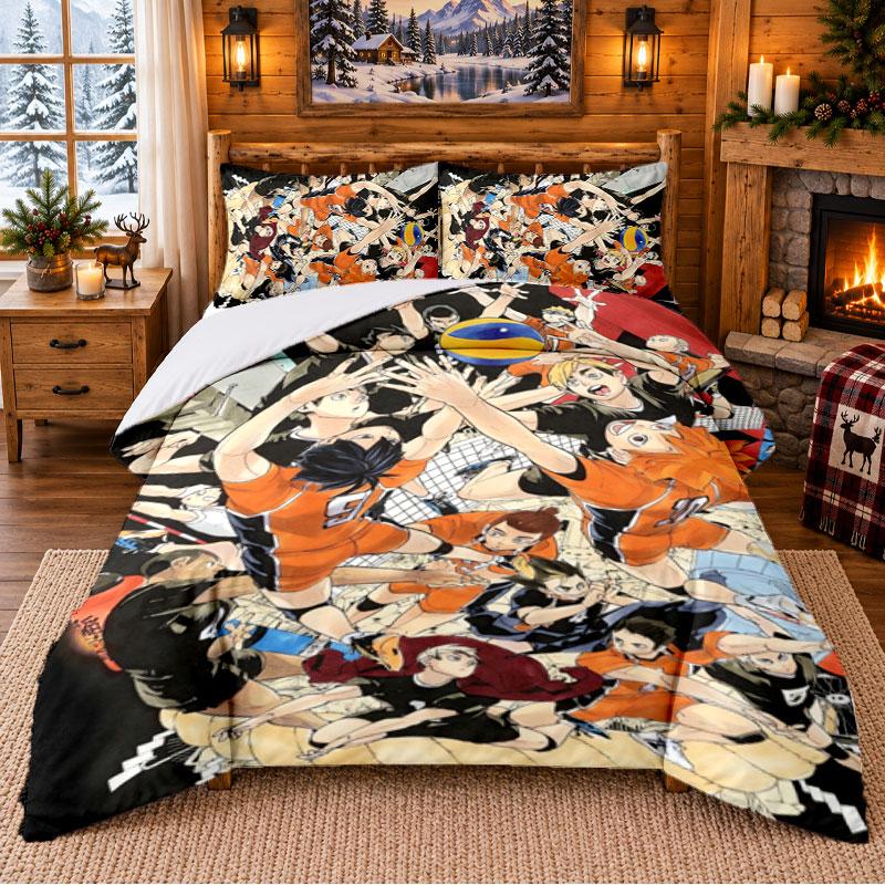 Haikyuu Pattern Bedding 3Pcs Set Bed Sheet And Pillowcases For Indoor Bedroom