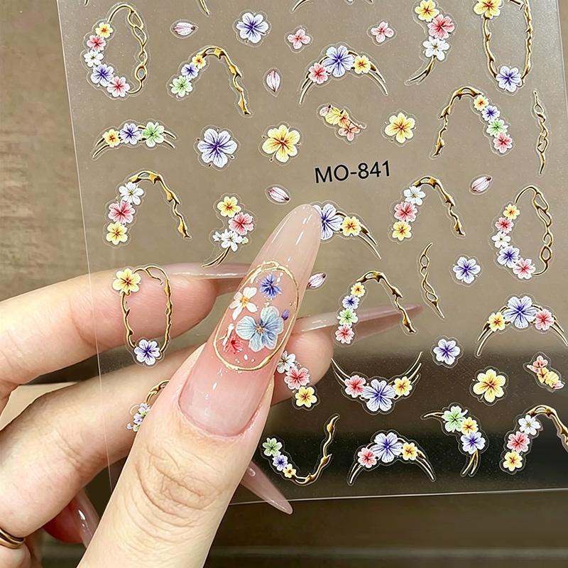 1pc Floral Nail Stickers Decals Gold Foil Flower Self-Adhesive Nail Stickers For DIY Manicure Salon Decor