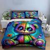 Colorful Patchwork Teddy Bear Bedding Duvet Cover Set  (1*Duvet Cover 2*Pillowcases, without duvet insert)
