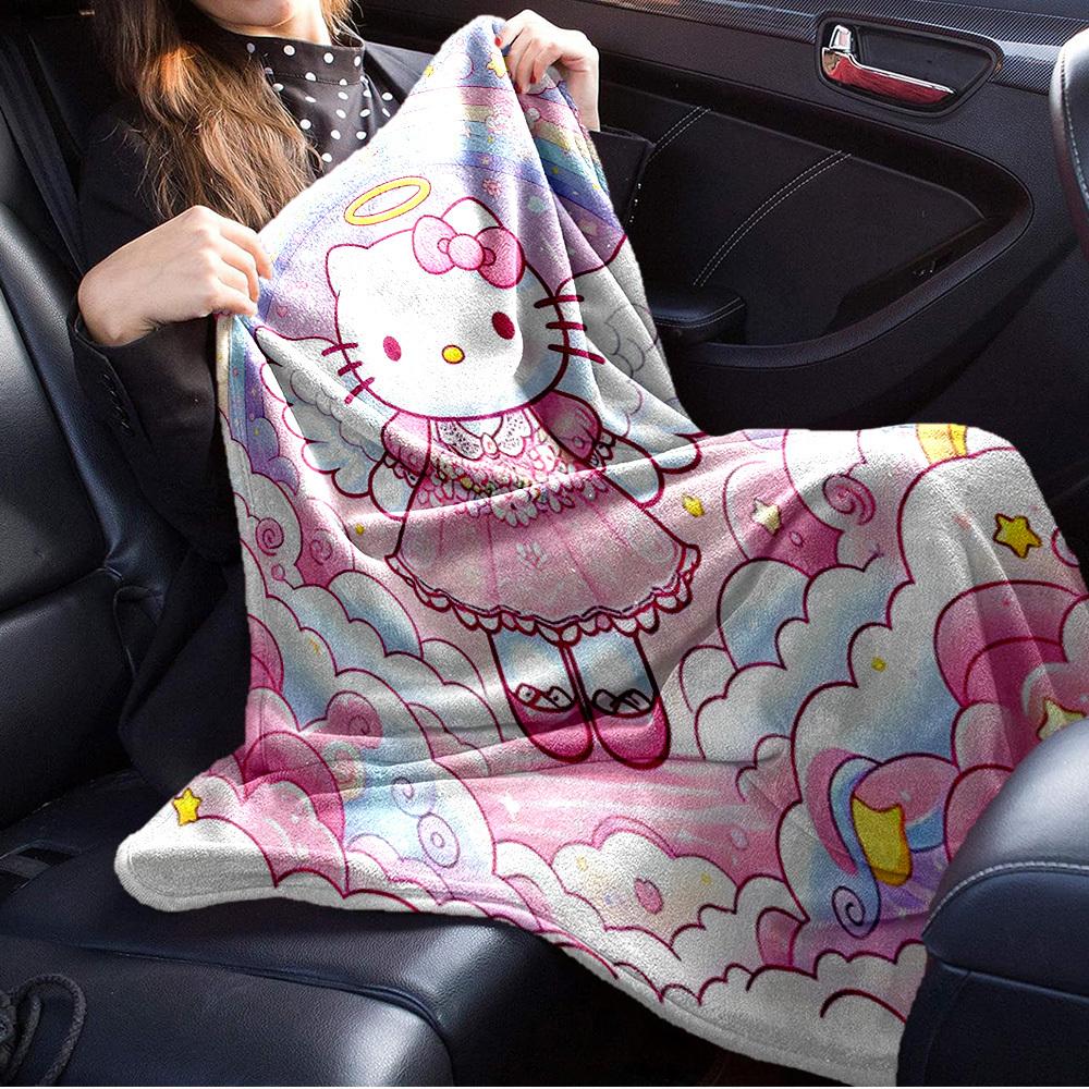 1pc Hello Kitty Angel Wings Rainbow Cloud Star Design Home Flannel Blanket - Seasonal Universal Comfortable Washable Gift for All Ages, Perf