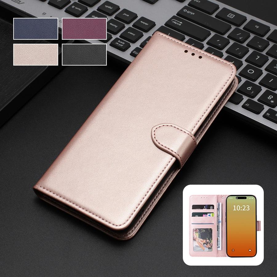 Business Wristband Wallet Case with 3 Card Slots and Photo Frame for iPhone Samsung Xiaomi Redmi Solid Color Stand Holder Flip Case for OPPO VIVO