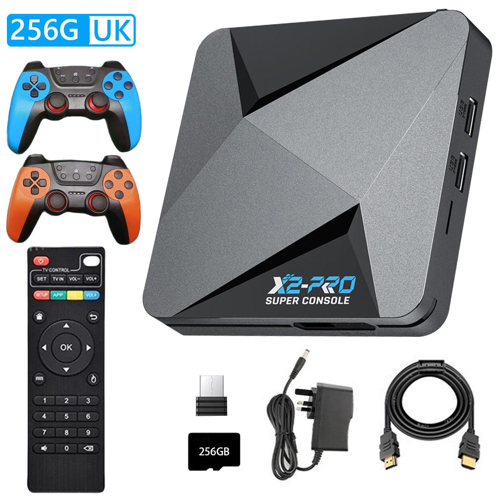 Новая улучшенная игровая приставка X2 Pro с более чем 80000 игр, ретро-игровая коробка с 2 геймпадами 2,4G/5G, более 60 игровых эмуляторов для Android 9.0