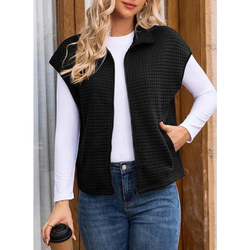 Women S Half High Neck Solid Color Casual Sleeveless Vest Cardigan