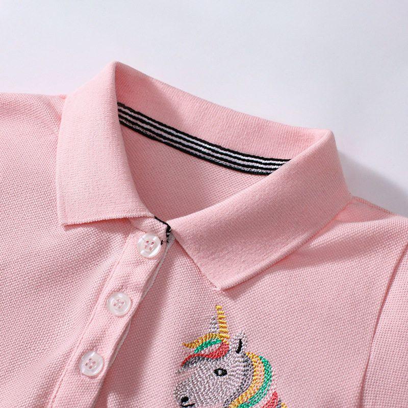 European and American Girls' Unicorn Dress Summer Kidsren's Short-Sleeved Lapel Polo Dress Baby Girl Pure Cotton Dress