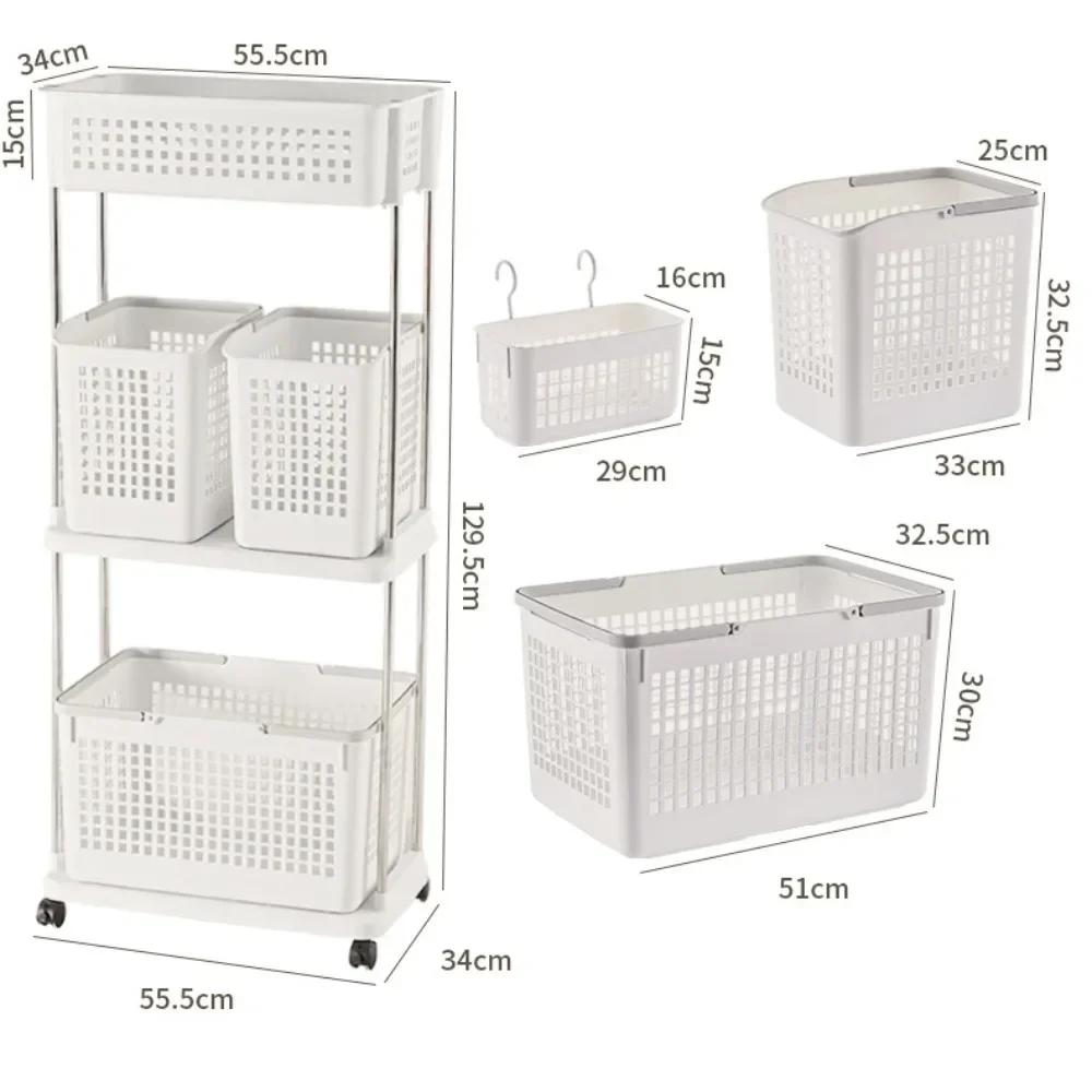 Dirty Clothes Basket Handheld Portable Laundry Basket With Movable Wheel Large Capacity Multifunctional Bathroom Storage Trolley