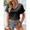 Женская мода новый V-образный вырез короткий рукав свободный повседневный топ