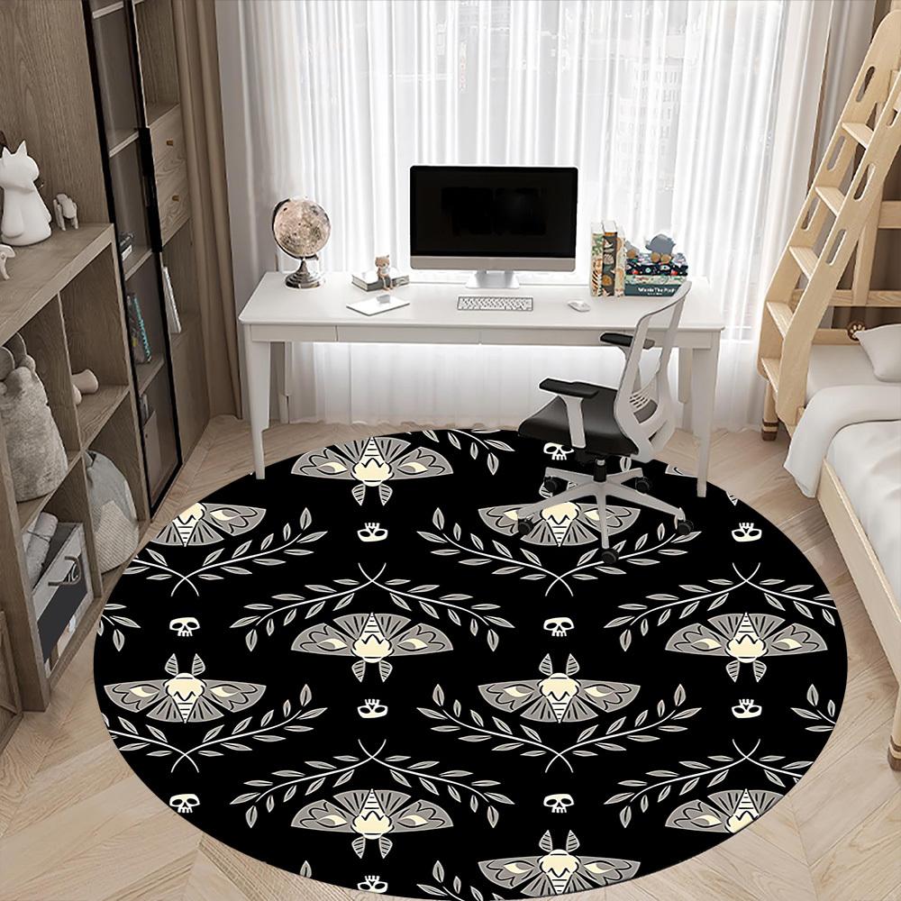 1pc Moths Skulls Office Round Area Rug, Under Office Chairs Bedroom Living Room Home Decor, Room Deco, Available in Various Sizes a1014257