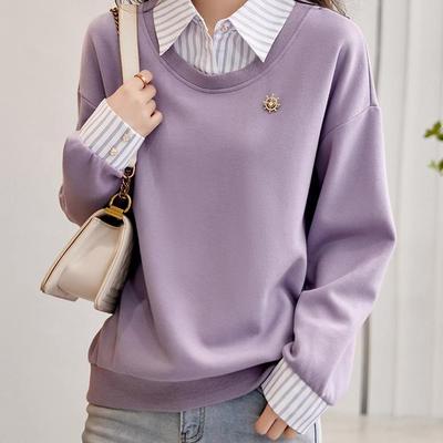 Корейская версия омолаживающего свитшота для женщин на осень, новый повседневный облегающий топ с имитацией двух предметов