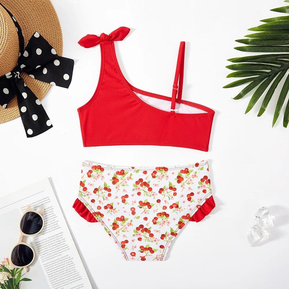 Two Piece Teen Girls Swimwear Fashion Red Bikini Sets High Quality Split Children Swimwear Swimming Suit for Girls