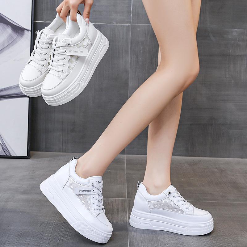 Small, Thick Soled, Height Increasing Mesh, White Shoes, Women's Summer Versatile, Breathable, Sports and Leisure Board Shoes