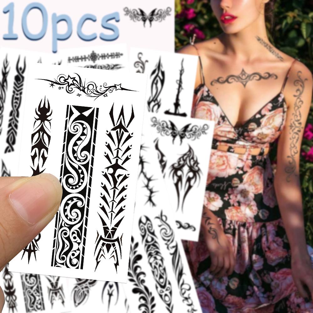 10 листов черно-белых наклеек для татуировки племени для рук, тела, временные поддельные водонепроницаемые наклейки для татуировки своими руками, креативные подарки