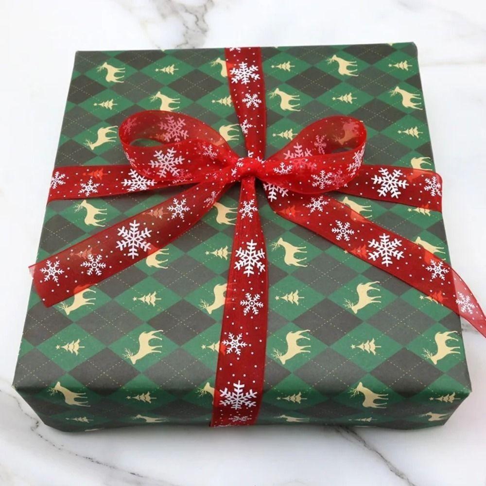 10M Christmas Gift Snowflake Ribbon DIY Wreath Bows Fabric Swirl Ribbon Sewing Clothing Gift Bow Natural Organza Satin Ribbon