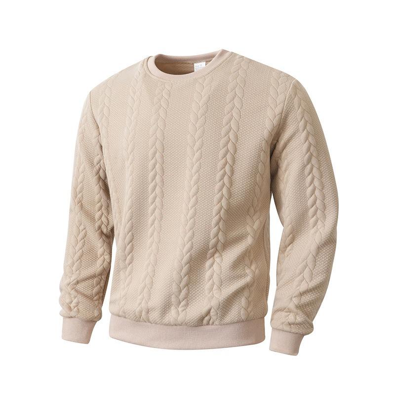 Men Casual Comfortable Long Sleeve Crew Neck Jacquard Pullover Sweatshirt
