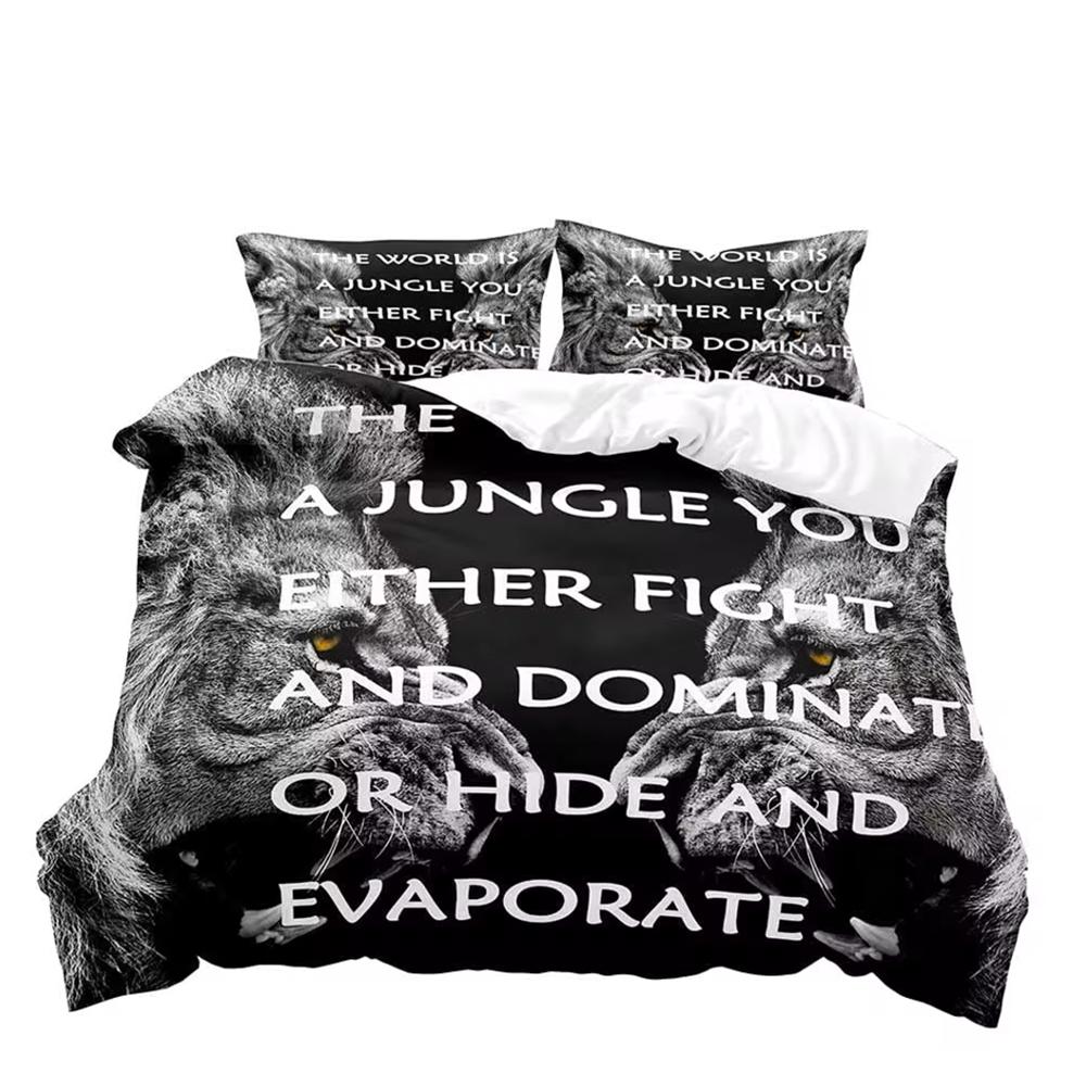 3PCS Lion King & Queen Bedding Set African Safari Animal Black Bedding Comforter Cover Bedroom Decor for Couples Full Size