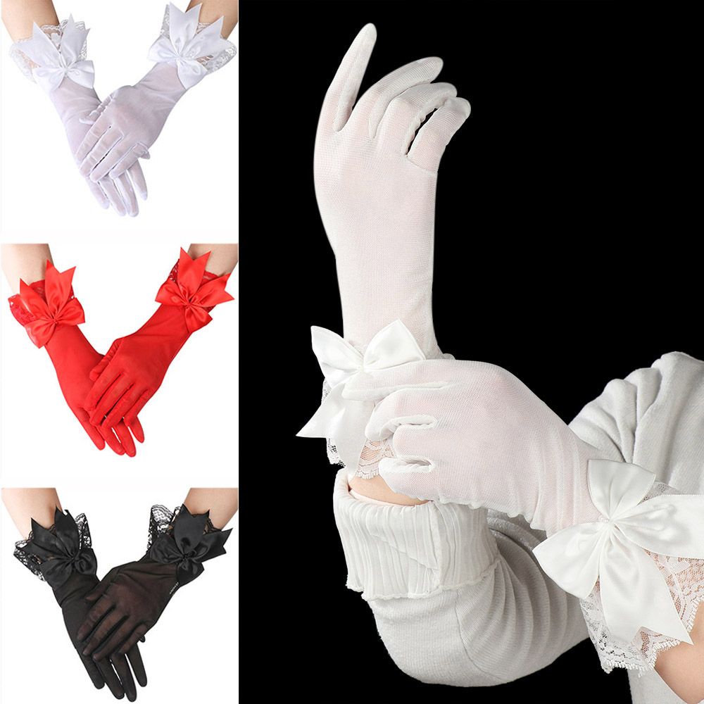 Fashion Chiffon Sunscreen Bow Bride Mittens Driving Gloves Lace Gloves