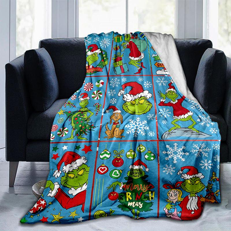 1Pc Grinch Christmas Characters Blanket Soft And Comfortable Casual Warm Camping Travel Christmas Halloween Gift M921611