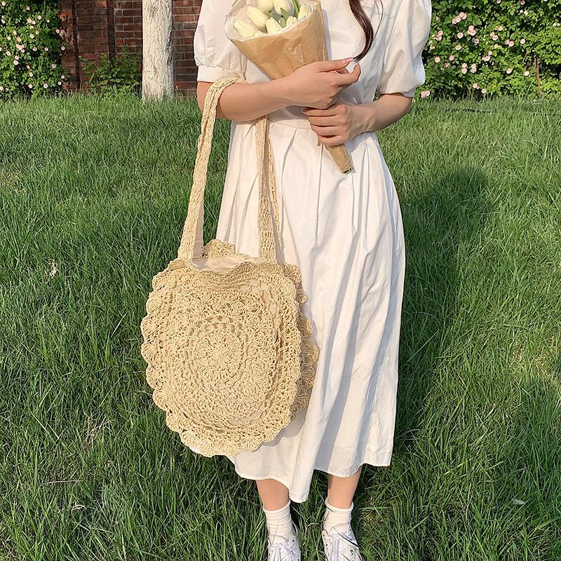 Straw Knitting Beach Bag for Women Handmade Bohemia Style Shoulder Handbags