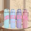 1PC Chicago USA Pink Bold Letter 750ml Color Plastic Sports Water Bottle Leakproof Flip Straw Lid Suitable for Sports Office Home Use