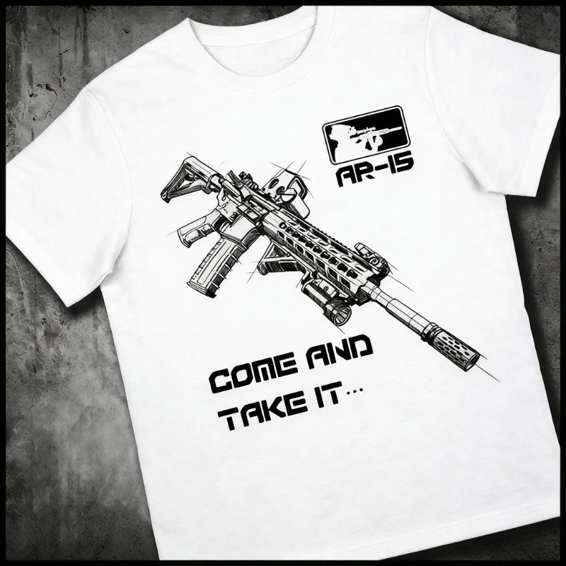 2026 New Fashion Military Locomotive Tactical AR15 Graphic Print High Quality Unisexs Crew Neck Short Sleeve Comfortable Loose Tee