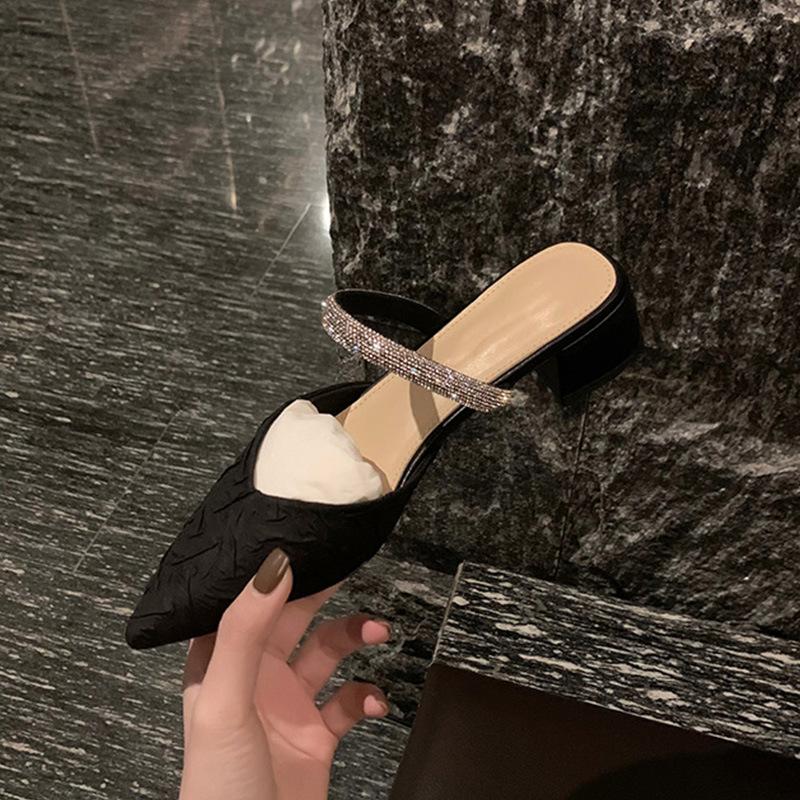 Виноградная студия motherlee2025 однословный бриллиант с заостренным носком после пустого толстого каблука крутые шлепанцы женские сандалии на толстом каблуке