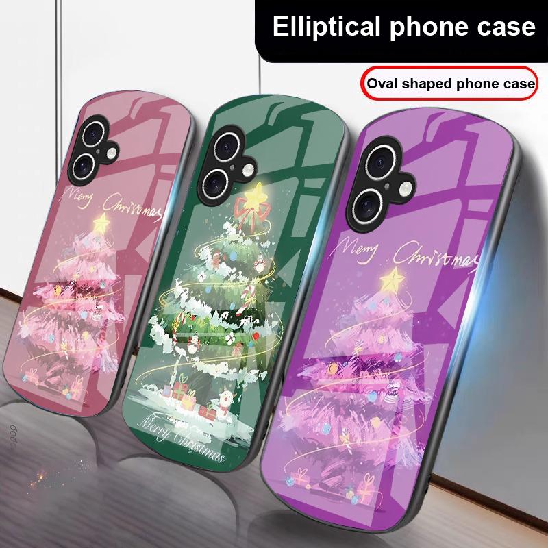 Украшенная рождественская елка для iPhone 17 16 15 14 13 Plus 12 mini 11 Pro Max XR Xs Max X 7 8 6S 22 20 Эллиптический стеклянный чехол для телефона